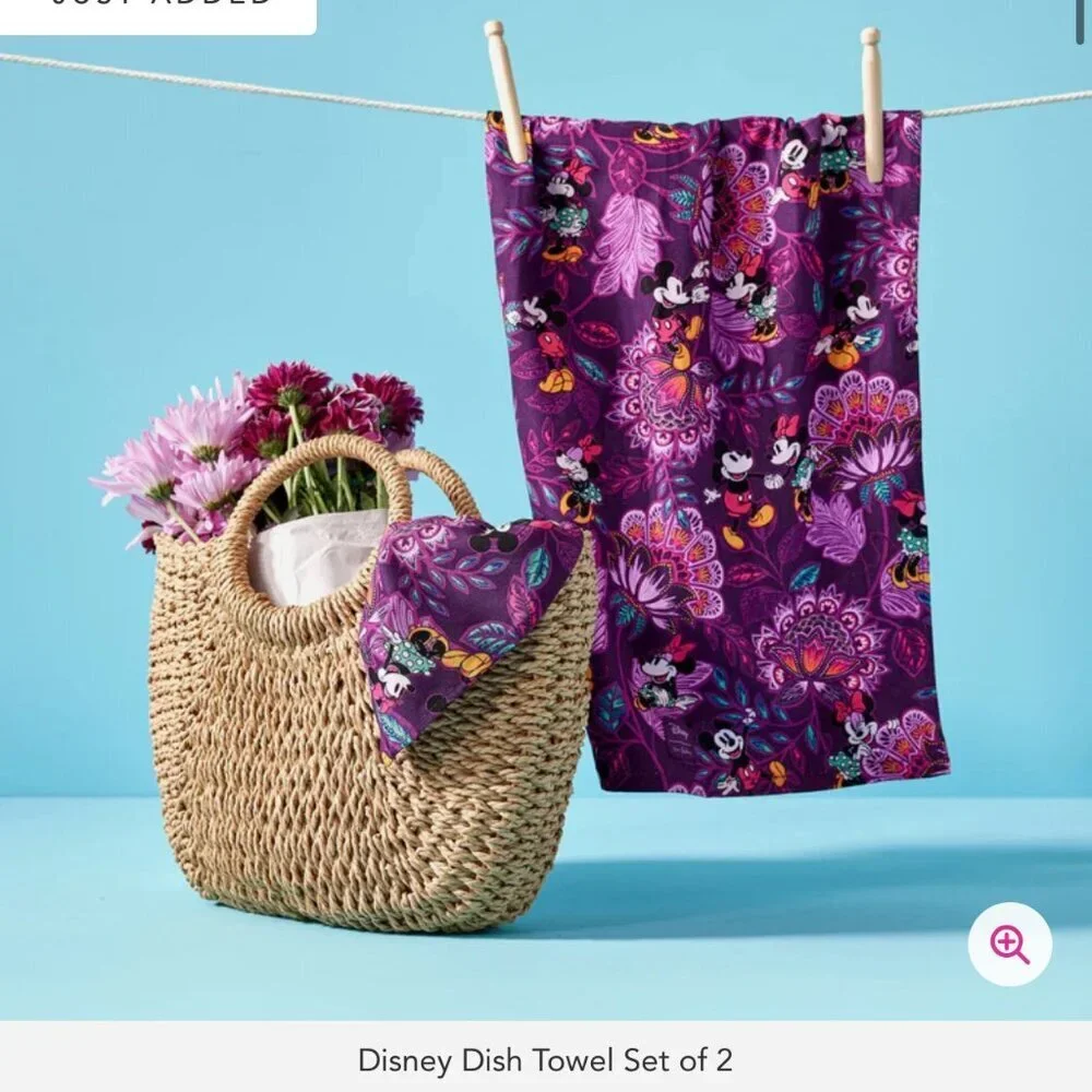 Vera Bradley Disney Dish Towel Mickey & Minnie's Flirty Floral Set of 2 NWT
